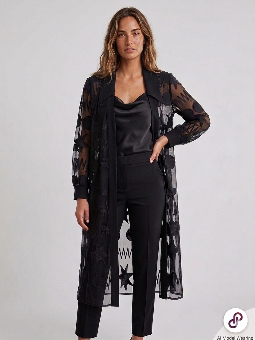 Sheer Black Statement Duster Celestial & Abstract Artsy Whimsigoth Size XL